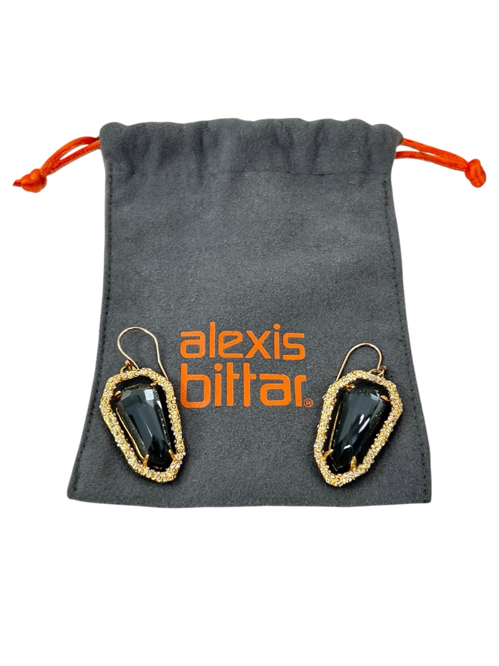 Alexis Bittar Gold Tone Smokey Quartz Shield Earrings
